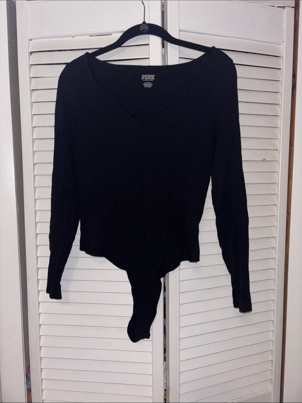 PINK Victoria's Secret Black Long-Sleeve Scoop Neck Bodysuit